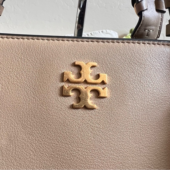 Tory Burch BROOKE Tan Leather Nubuck Sides Tassel Braided Handles Tote - Picture 5 of 17